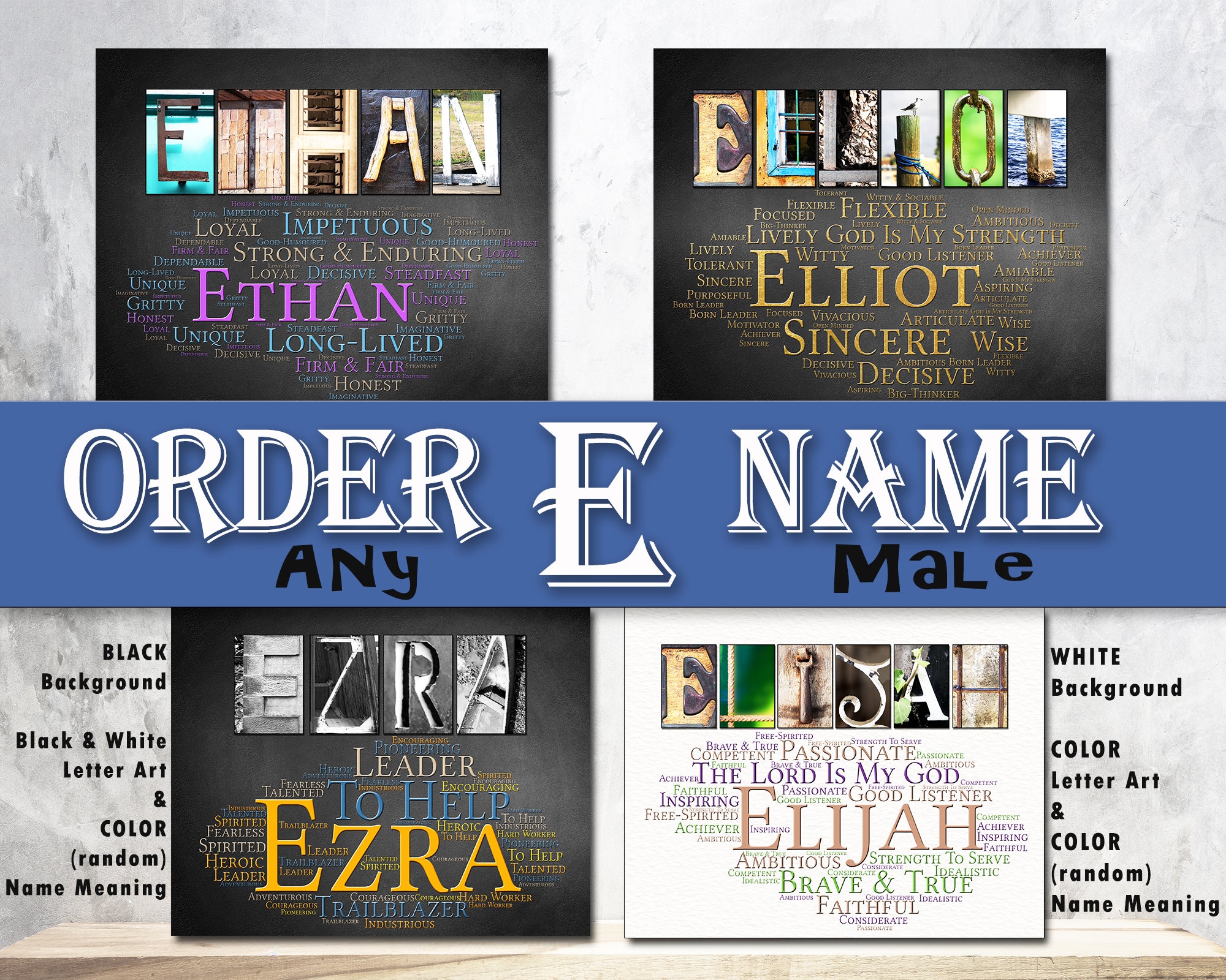E Name Meaning Gift | Male | Digital Prints – Letter Art Gifts