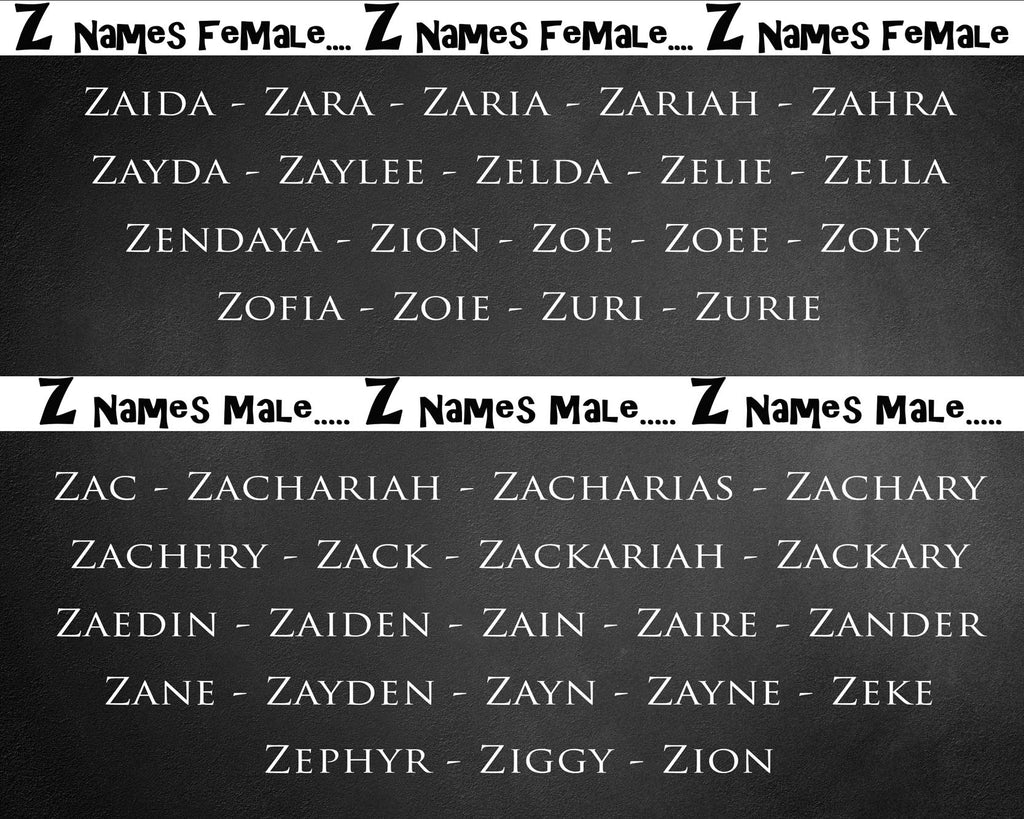 Zac - Zachariah - Zacharias - Zachary - Zachery - Zack - Zackariah - Zackary - Zaedin - Zaiden - Zain - Zaire - Zander - Zane - Zayden - Zayn - Zayne - Zeke - Zephyr - Ziggy – Zion