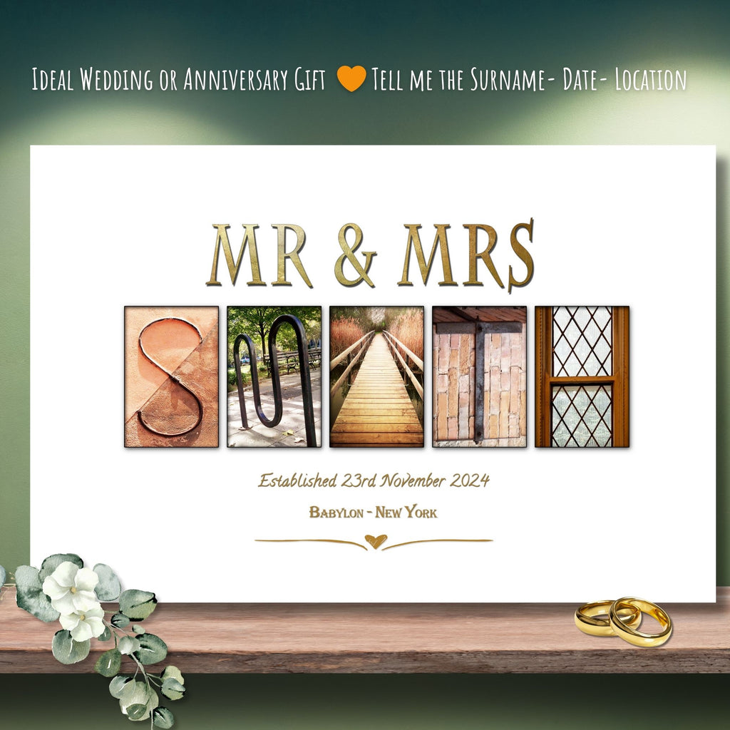 Unique Printable Last Name Wall Art  for Mr and Mrs