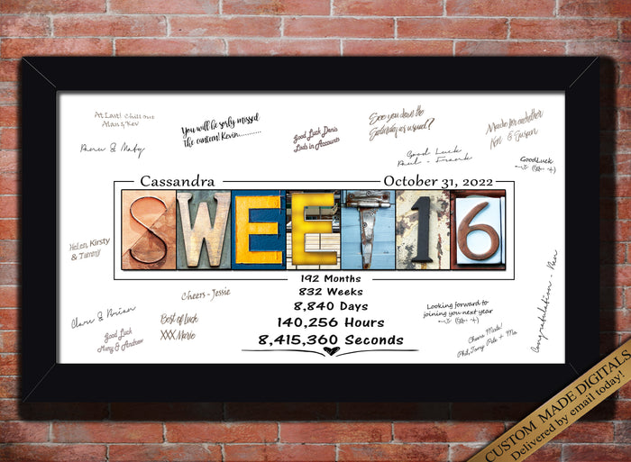 sweet 16 guest book art print party signing gift