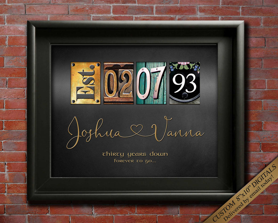 30th Anniversary Gift 30 years Pearl Wedding Anniversary Gifts Custom –  Letter Art Gifts