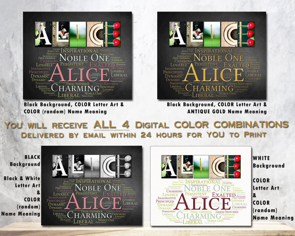 Alice Name Art - Set of 4 Digital Prints