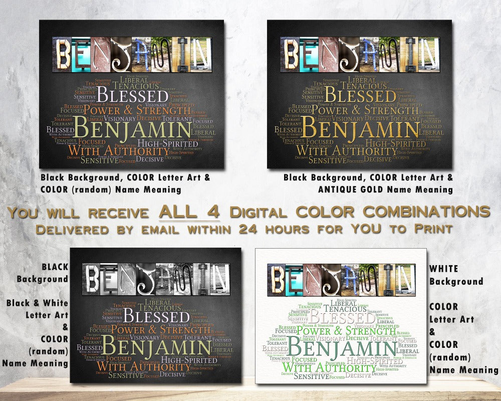 Benjamin Meaning Name Art Gift | 4 Digital Prints