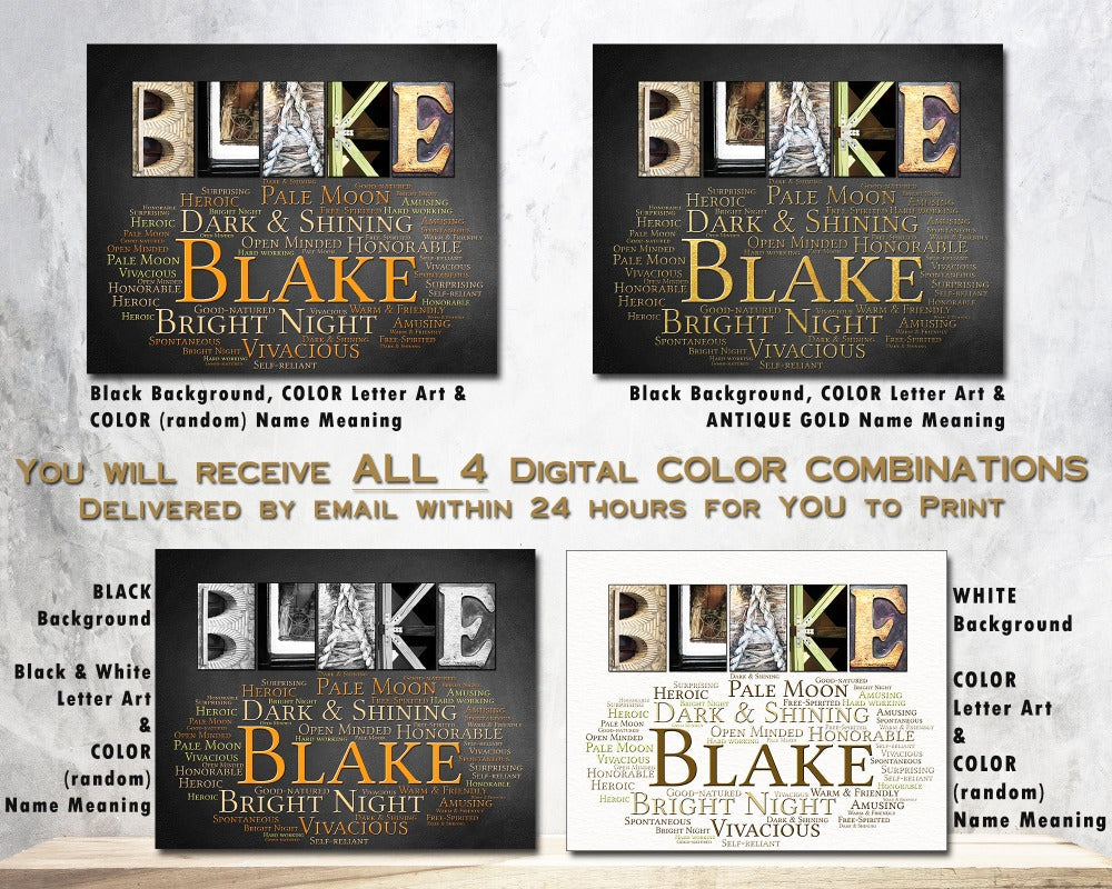 Blake Name Meaning Set Of 4 digital prints