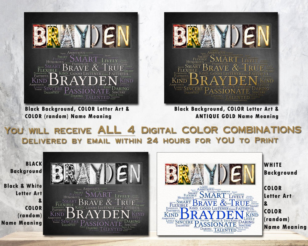 Brayden Name Art - Set of 4 Digital Prints