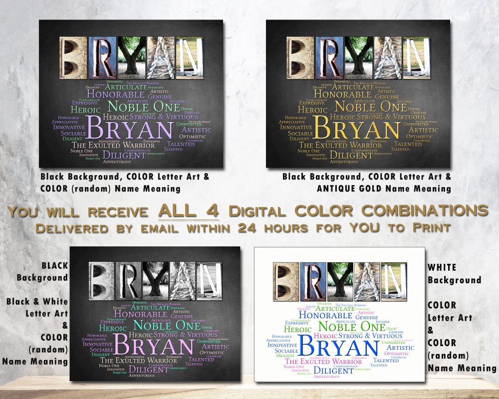 Bryan Name Art - Set of 4 Digital Prints