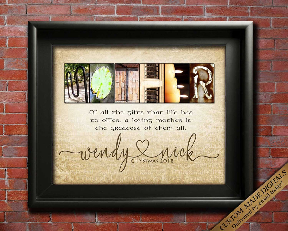 Mother Gift from Daughter, Personalized gift for Mom Christmas Gifts F –  Letter Art Gifts