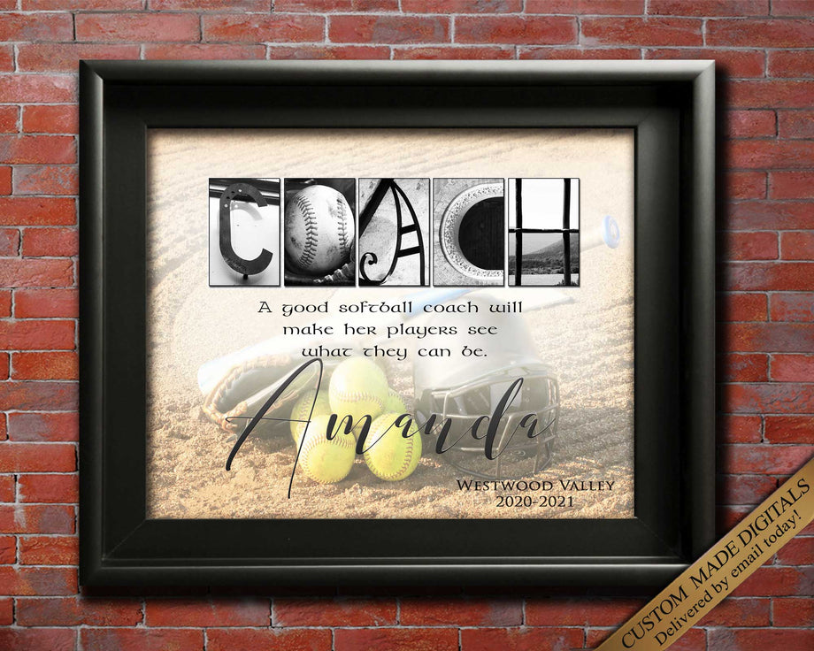 Softball Coach Gift ideas, Coaches Thank You Appreciation Team Gift Custom  Printable